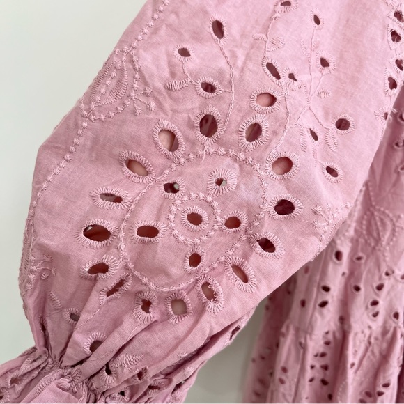 Eloquii Eyelet easy dress mauve dusty long sleeve flounce hem pink plus size 22 - Picture 6 of 10